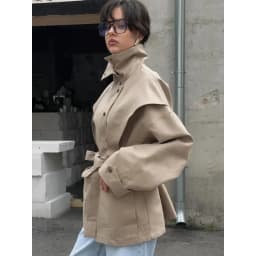 Lace Up Stand Collar Trench Coat Women Chic Lapel Single Breasted Waist Cinching Lady Autumn Commute Street Coats