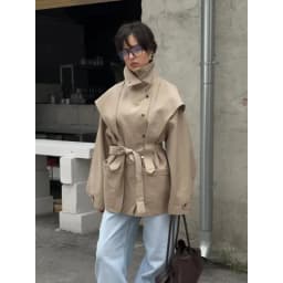 Lace Up Stand Collar Trench Coat Women Chic Lapel Single Breasted Waist Cinching Lady Autumn Commute Street Coats