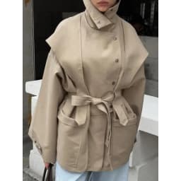 Lace Up Stand Collar Trench Coat Women Chic Lapel Single Breasted Waist Cinching Lady Autumn Commute Street Coats