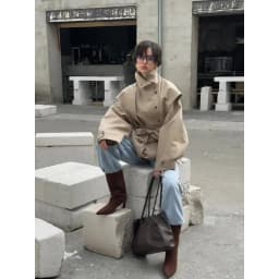 Lace Up Stand Collar Trench Coat Women Chic Lapel Single Breasted Waist Cinching Lady Autumn Commute Street Coats