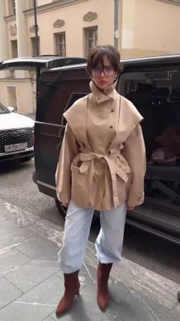 Lace Up Stand Collar Trench Coat Women Chic Lapel Single Breasted Waist Cinching Lady Autumn Commute Street Coats