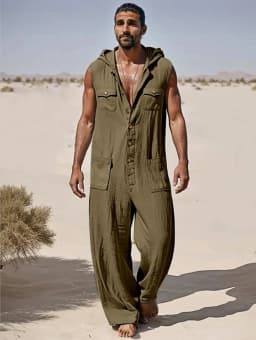 European American Men's Street Fashion Workwear Jumpsuit Summer Thin Breathable Casual Sportswear 2025 New Style
