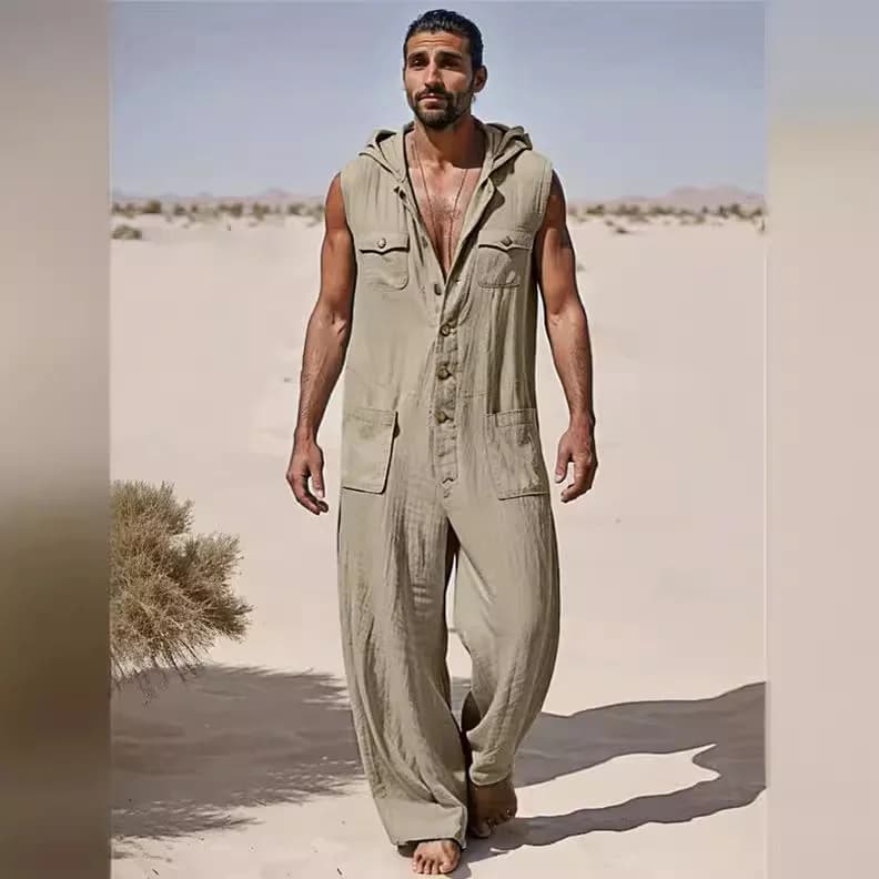 European American Men's Street Fashion Workwear Jumpsuit Summer Thin Breathable Casual Sportswear 2025 New Style