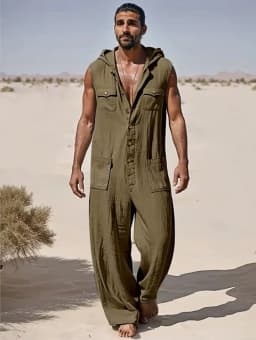European American Men's Street Fashion Workwear Jumpsuit Summer Thin Breathable Casual Sportswear 2025 New Style