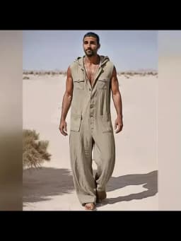 European American Men's Street Fashion Workwear Jumpsuit Summer Thin Breathable Casual Sportswear 2025 New Style