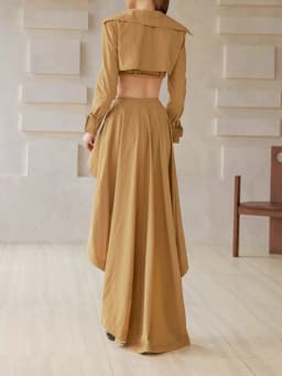 TWOTWINSTYLE Solid Spliced Double Breasted Two Piece Sets for Women Lapel Long Sleeves Short Top High Waist Skirt Set Female New