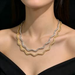 New Wave Shape Tennis Necklaces for Women Bezel Setting Shiny Full Cubic Zirconia Gold Platinum Color Fashion Jewelry for Party