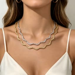 New Wave Shape Tennis Necklaces for Women Bezel Setting Shiny Full Cubic Zirconia Gold Platinum Color Fashion Jewelry for Party