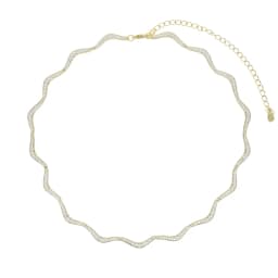 New Wave Shape Tennis Necklaces for Women Bezel Setting Shiny Full Cubic Zirconia Gold Platinum Color Fashion Jewelry for Party