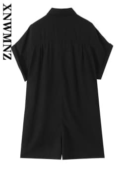 XNWMNZ 2025 Summer Women Clothing Casual Simple Turn-down Collar Short Sleeve Short Pants Fashion Jumpsuit Commuting High Waist