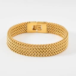 Men Stainless Steel Wide Mesh Chain Bracelet Gold Plated Woven Pattern Bangle Luxury Italian Style Jewelry Gift Valentine's Day