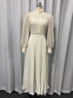 TWOTWINSTYLE Solid Hollow Out Spliced Embroidery Elegant Dresses for Women High Neck Long Sleeves Tunic Casual Dress Female New