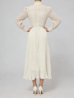 TWOTWINSTYLE Solid Hollow Out Spliced Embroidery Elegant Dresses for Women High Neck Long Sleeves Tunic Casual Dress Female New