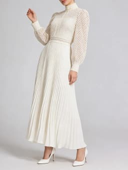 TWOTWINSTYLE Solid Hollow Out Spliced Embroidery Elegant Dresses for Women High Neck Long Sleeves Tunic Casual Dress Female New