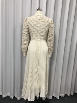 TWOTWINSTYLE Solid Hollow Out Spliced Embroidery Elegant Dresses for Women High Neck Long Sleeves Tunic Casual Dress Female New