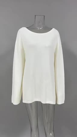 Original Backless O-neck Cotton Knit Sweater Autumn and Winter Women Simple Loose Soft Warm Elastic Daily Office Casual Sweater