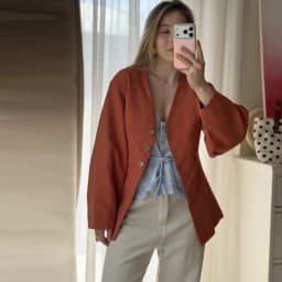 Spring 2026 Women's Chocolate Blazer Fashion Basic Jacket in Tussah Silk Yellowish Orange Coffee Color Trendy Outerwear