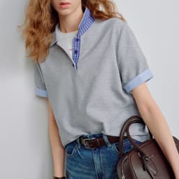 TOYOUTH Women Piqué Polo Tees 2026 Summer New Upgraded Color-Block Plaid Fold-Back Sleeve Vintage Casual Tops