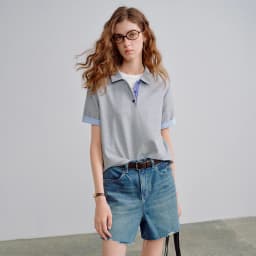 TOYOUTH Women Piqué Polo Tees 2026 Summer New Upgraded Color-Block Plaid Fold-Back Sleeve Vintage Casual Tops