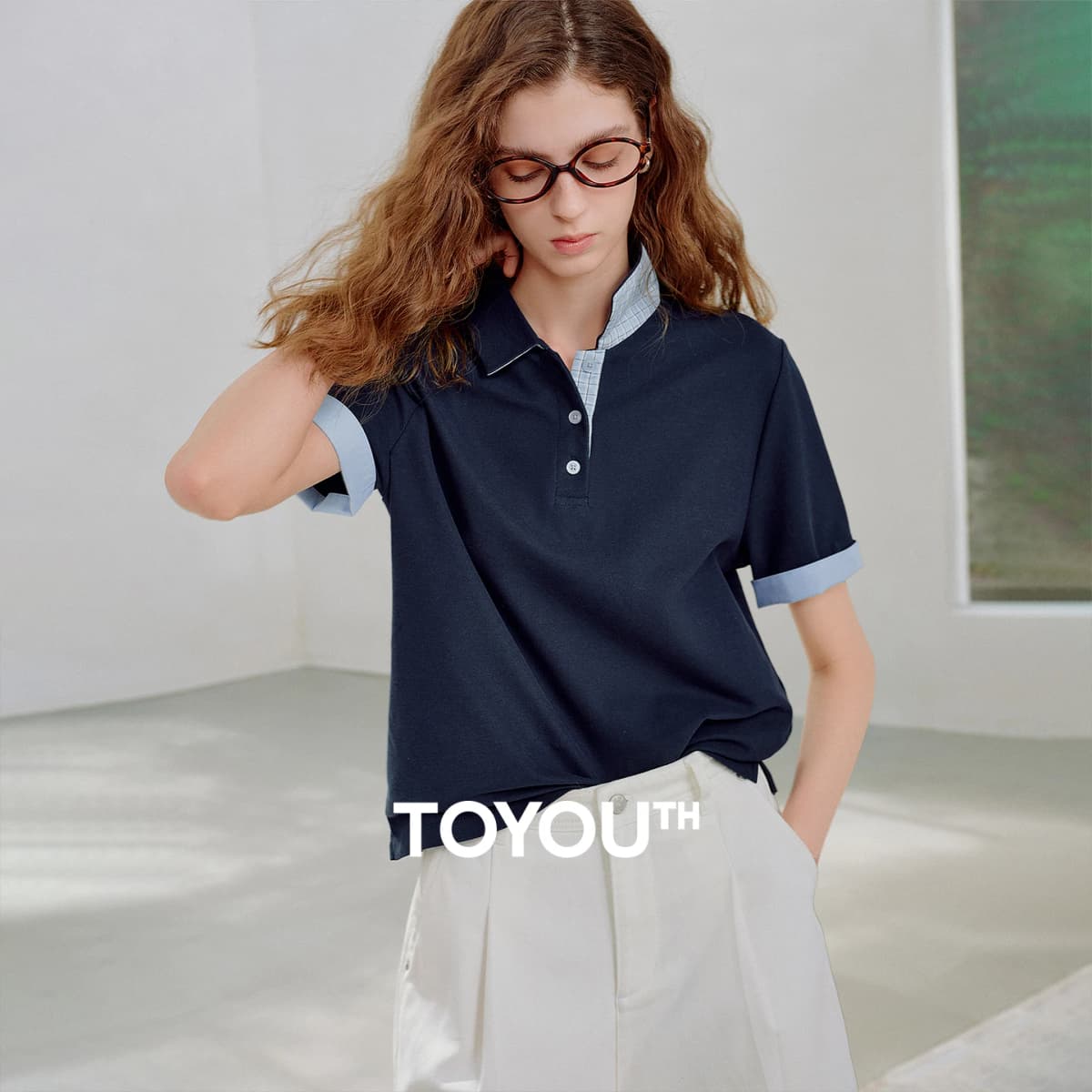 TOYOUTH Women Piqué Polo Tees 2026 Summer New Upgraded Color-Block Plaid Fold-Back Sleeve Vintage Casual Tops