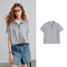 TOYOUTH Women Piqué Polo Tees 2026 Summer New Upgraded Color-Block Plaid Fold-Back Sleeve Vintage Casual Tops