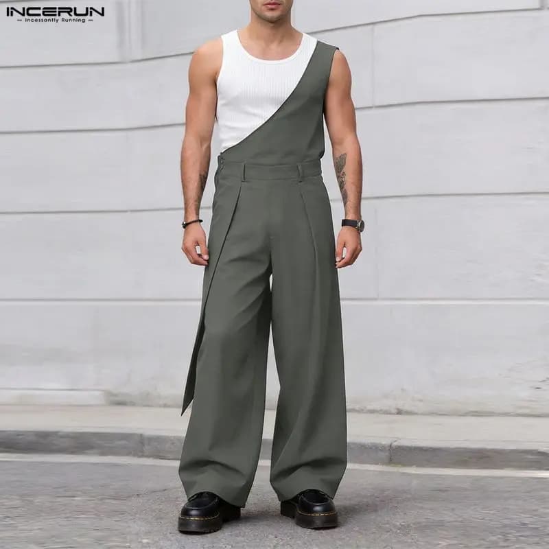 INCERUN Men's Jumpsuits Pants Solid Color Loose Sleeveless Irregular Rompers For Man Streetwear 2026 Fashion Casual Man Overalls