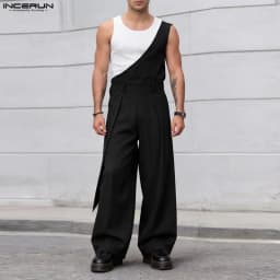 INCERUN Men's Jumpsuits Pants Solid Color Loose Sleeveless Irregular Rompers For Man Streetwear 2026 Fashion Casual Man Overalls