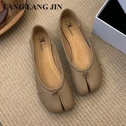 Spring Split Toe Women Ballet Flats Fashion Tabi Shoes Causal Slip On Loafer Ladies Pleated Leather Espadrilles Zapatillas Mujer