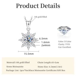 Lnngy Exquisite Sunflower Pendant Necklace Certificated 8MM Moissanite Diamond Necklaces for Women Timeless Style Jewelry