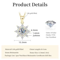 Lnngy Exquisite Sunflower Pendant Necklace Certificated 8MM Moissanite Diamond Necklaces for Women Timeless Style Jewelry