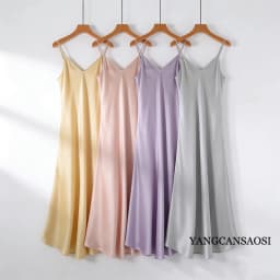 2026 Women's Fashion New 21MM 100% Natural Mulberry Silk Plain Satin Extended French Sexy Adjustable Shoulder Strap Solid Dress