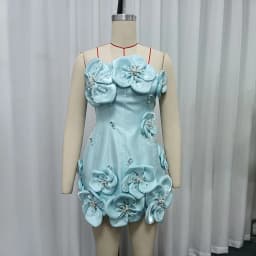 TWOTWINSTYLE Design Sense Spliced Bead Fashion Dresses for Women Strapless Sleeveless Tunic Patchwork 3D Flower Dress Female New