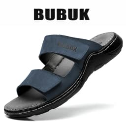 Bubuk Men's First-Layer Cowhide Sports Slippers, Stylish Slip-On Outdoor Beach Sandals, Breathable Summer Shoes for Men, with Arch Support, Suitable for Travel and Hiking