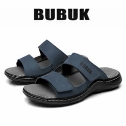 Bubuk Men's First-Layer Cowhide Sports Slippers, Stylish Slip-On Outdoor Beach Sandals, Breathable Summer Shoes for Men, with Arch Support, Suitable for Travel and Hiking