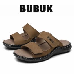 Bubuk Men's First-Layer Cowhide Sports Slippers, Stylish Slip-On Outdoor Beach Sandals, Breathable Summer Shoes for Men, with Arch Support, Suitable for Travel and Hiking