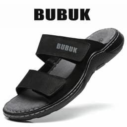 Bubuk Men's First-Layer Cowhide Sports Slippers, Stylish Slip-On Outdoor Beach Sandals, Breathable Summer Shoes for Men, with Arch Support, Suitable for Travel and Hiking