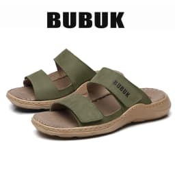 Bubuk Men's First-Layer Cowhide Sports Slippers, Stylish Slip-On Outdoor Beach Sandals, Breathable Summer Shoes for Men, with Arch Support, Suitable for Travel and Hiking