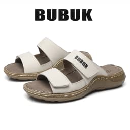 Bubuk Men's First-Layer Cowhide Sports Slippers, Stylish Slip-On Outdoor Beach Sandals, Breathable Summer Shoes for Men, with Arch Support, Suitable for Travel and Hiking