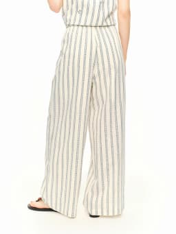 DUSHU 2026 Summer Women Striped Linen Cotton Straight Leg Elastic High Waist Breathable Casual Trousers Boho Beach Coastal Style