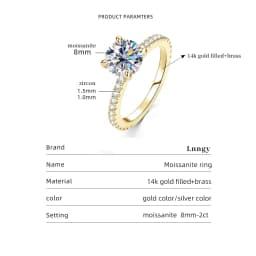 Lnngy Certified 8mm 2ct Moissanite Solitaire Ring 14K Gold Filled Engagement Rings For Women Wedding Party Jewelry Gift