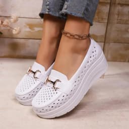 Soft Thick Bottom Height Increase White Loafers Women 2026 Summer Hollow Out Wedge Heel Pumps Women's Comfortable Nursing Shoes