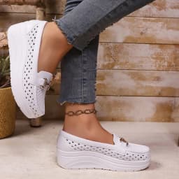 Soft Thick Bottom Height Increase White Loafers Women 2026 Summer Hollow Out Wedge Heel Pumps Women's Comfortable Nursing Shoes
