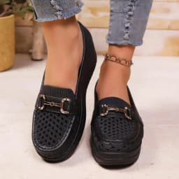 Soft Thick Bottom Height Increase White Loafers Women 2026 Summer Hollow Out Wedge Heel Pumps Women's Comfortable Nursing Shoes