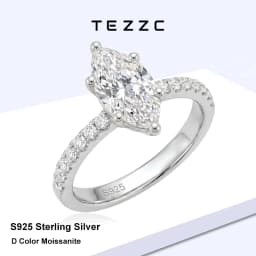 TEZZC 3CT Marquise Cut Moissanite Ring S925 Silver Gold Plated Engagement Wedding Band Lab Diamond Promise Rings For Women