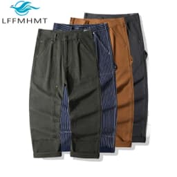 OKONKWO B01 Lumberjack Striped Canvas Full Length Casual Work Pants Durable Everyday Wear Fashionable Outdoor Trouser for Men