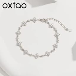 OXTAO Classic Moissanite Floral-Style Bracelet for Women 14K Gold Filled Clover Flower Four-leaf Bracelet Luxury Wedding Jewelry