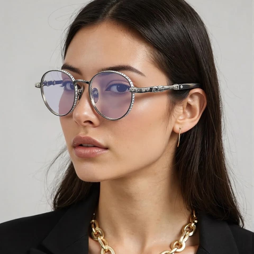New Fashionable High end Brand Personalized Women's Titanium Frame Eyeglass Casual Retro Carving Decoration Men's Luxury Glasses