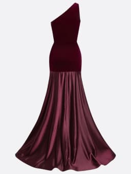 Yeezzi 2026 New Women One-Shoulder Floor-length Formal Evening Gown Elegant Velvet Patchwork Pleated High-low Party Maxi Dresses