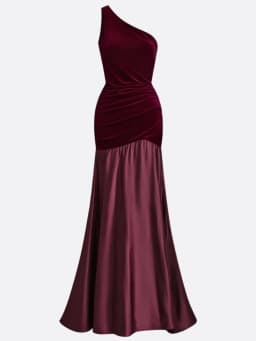 Yeezzi 2026 New Women One-Shoulder Floor-length Formal Evening Gown Elegant Velvet Patchwork Pleated High-low Party Maxi Dresses