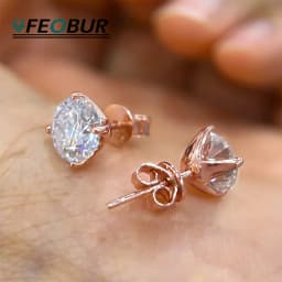 FEOBUR Sparkling 0.2-3CT Moissanite Stud Earring Rose Gold Color 925 Sterling Silver Lab Diamond Ear Studs Women Party Jewelry